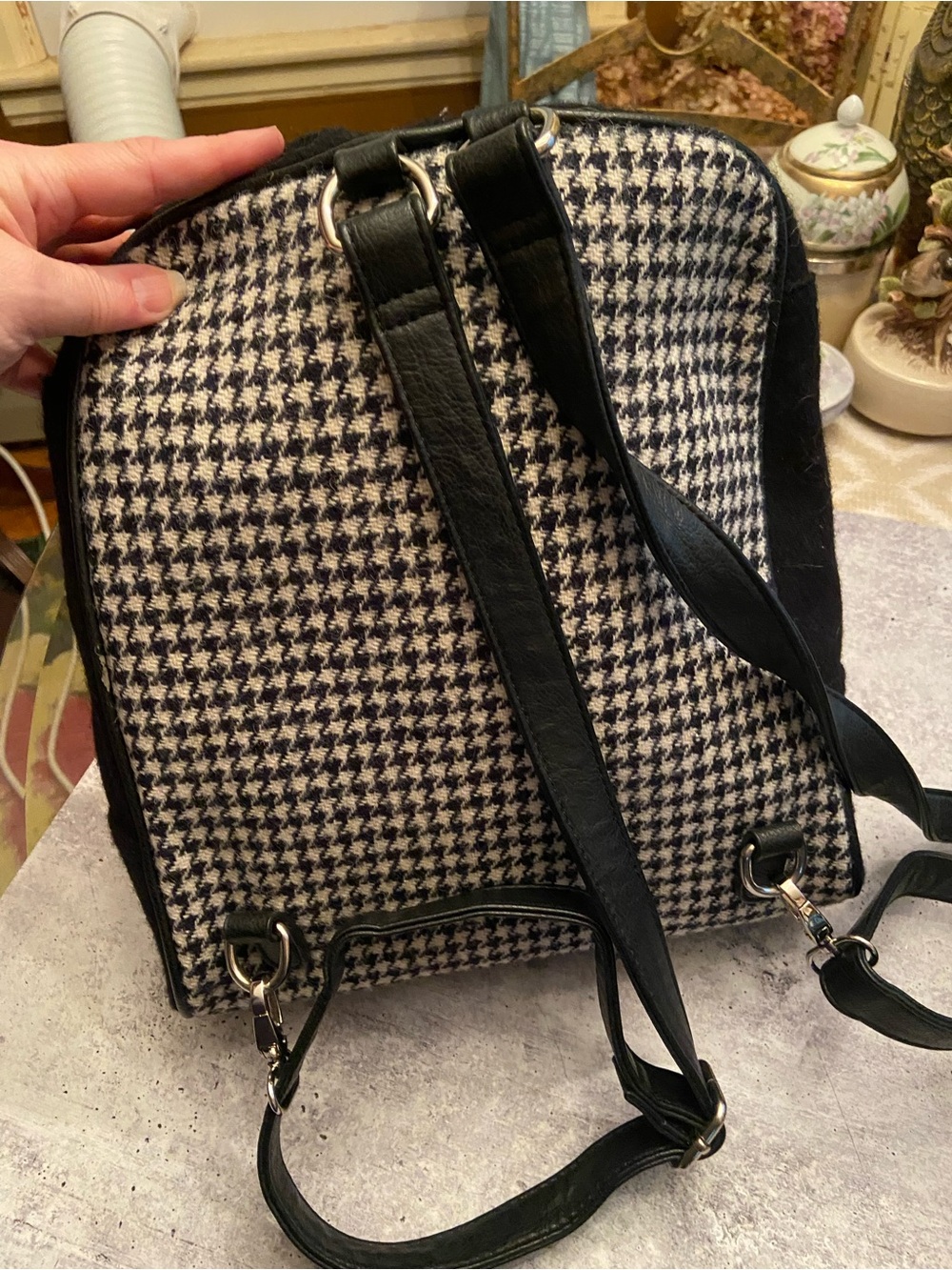 Harris Tweed Glen Appin Naver Scottish Houndstooth Wool Backpack - Picture 4 of 8